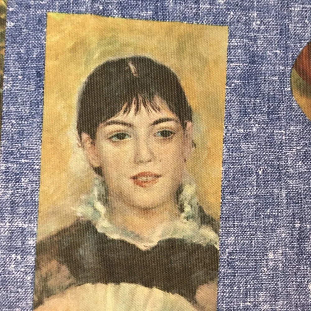 Novelty Material Remnant Denim Blue with Romanticism Renaissance  Portraits